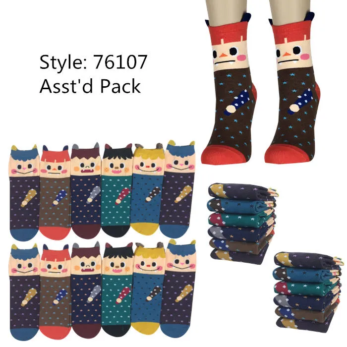 12pack Women's Cute Art Cartoon Colorful Casual Crew Cotton Animal Socks # 76107