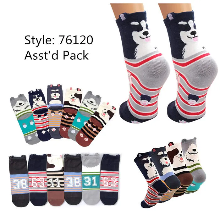 12pack Women's Cute Art Cartoon Colorful Casual Crew Cotton Animal Socks # 76120