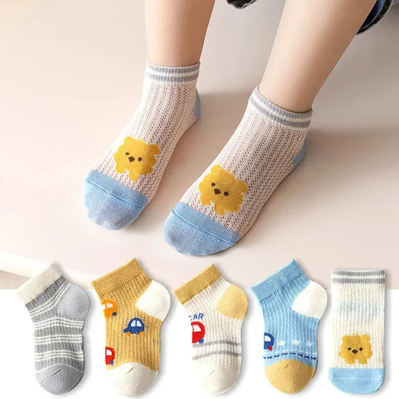 5 Pairs 1 To 12 Years Children's Socks 2024 Spring Summer Baby Boys Girls Cotton Mesh Breathable Thin Soft Cute Socks Kids Socks