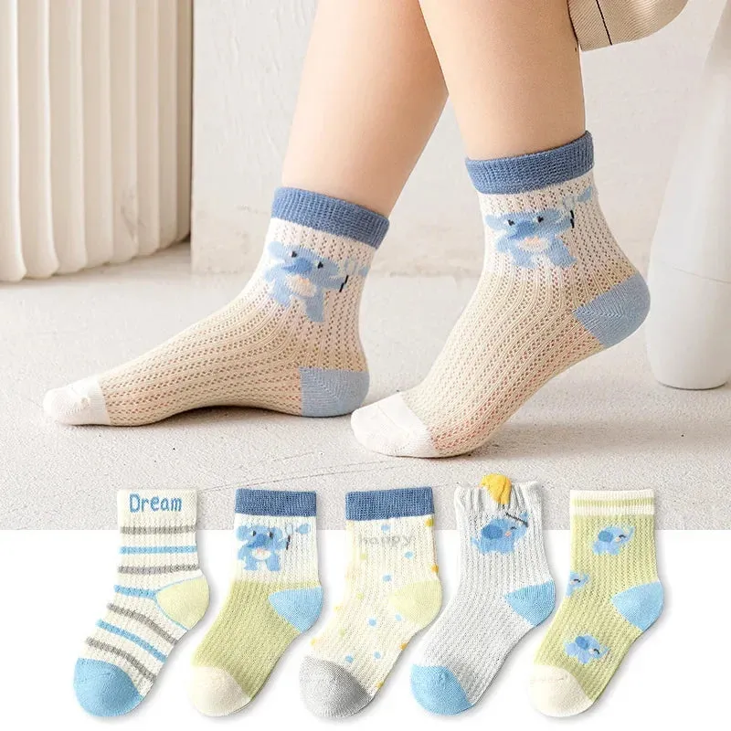 5 Pairs 1 To 12 Years Children's Socks 2024 Spring Summer Baby Boys Girls Cotton Mesh Breathable Thin Soft Cute Socks Kids Socks