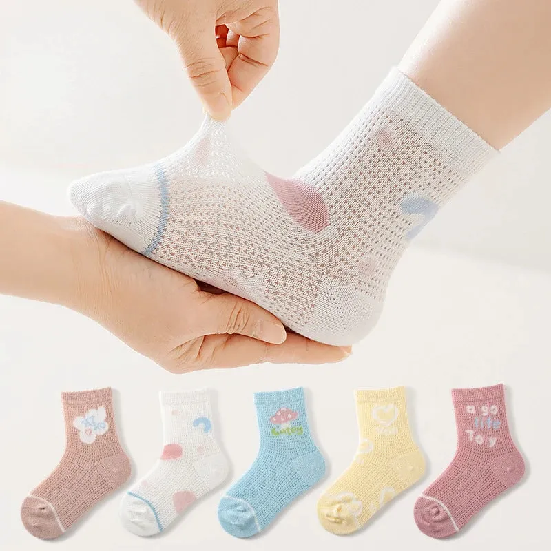 5 Pairs 1 To 12 Years Children's Socks 2024 Spring Summer Baby Boys Girls Cotton Mesh Breathable Thin Soft Cute Socks Kids Socks