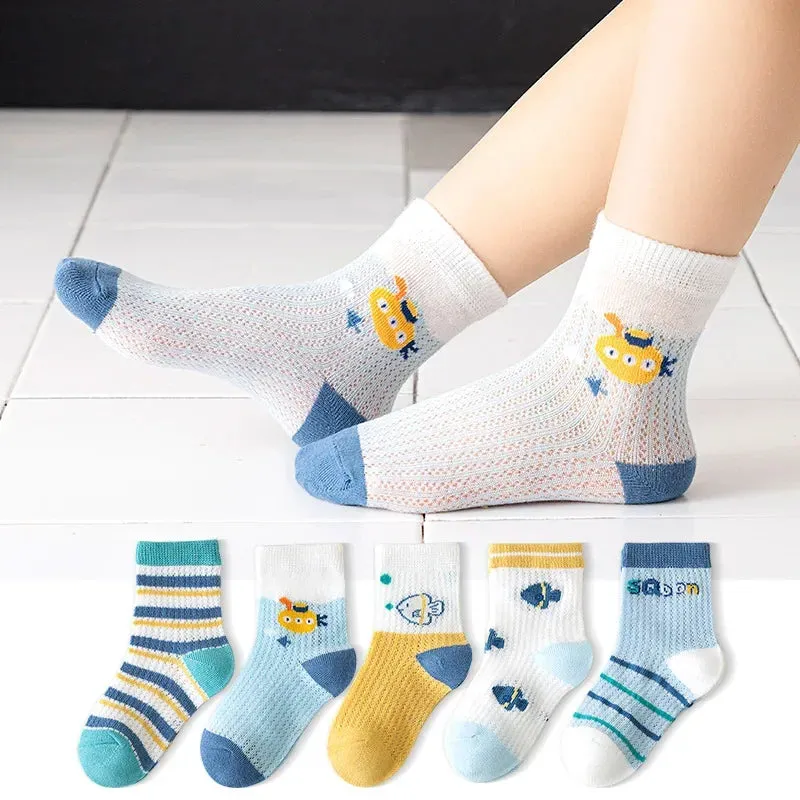 5 Pairs 1 To 12 Years Children's Socks 2024 Spring Summer Baby Boys Girls Cotton Mesh Breathable Thin Soft Cute Socks Kids Socks