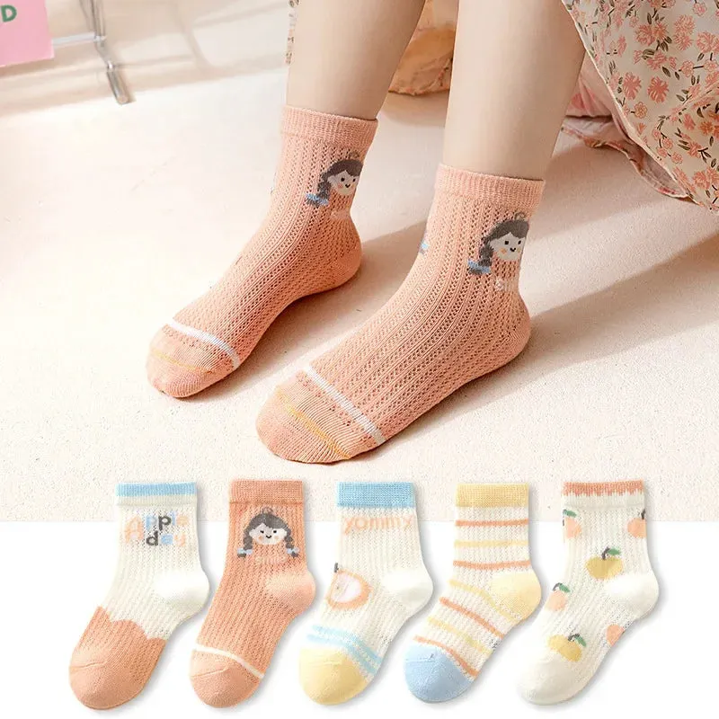 5 Pairs 1 To 12 Years Children's Socks 2024 Spring Summer Baby Boys Girls Cotton Mesh Breathable Thin Soft Cute Socks Kids Socks