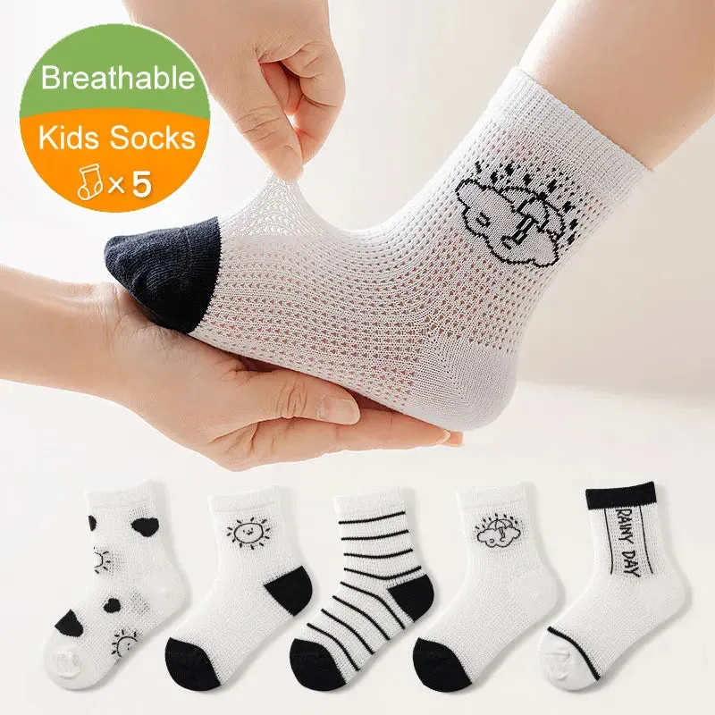 5 Pairs 1 To 12 Years Children's Socks 2024 Spring Summer Baby Boys Girls Cotton Mesh Breathable Thin Soft Cute Socks Kids Socks