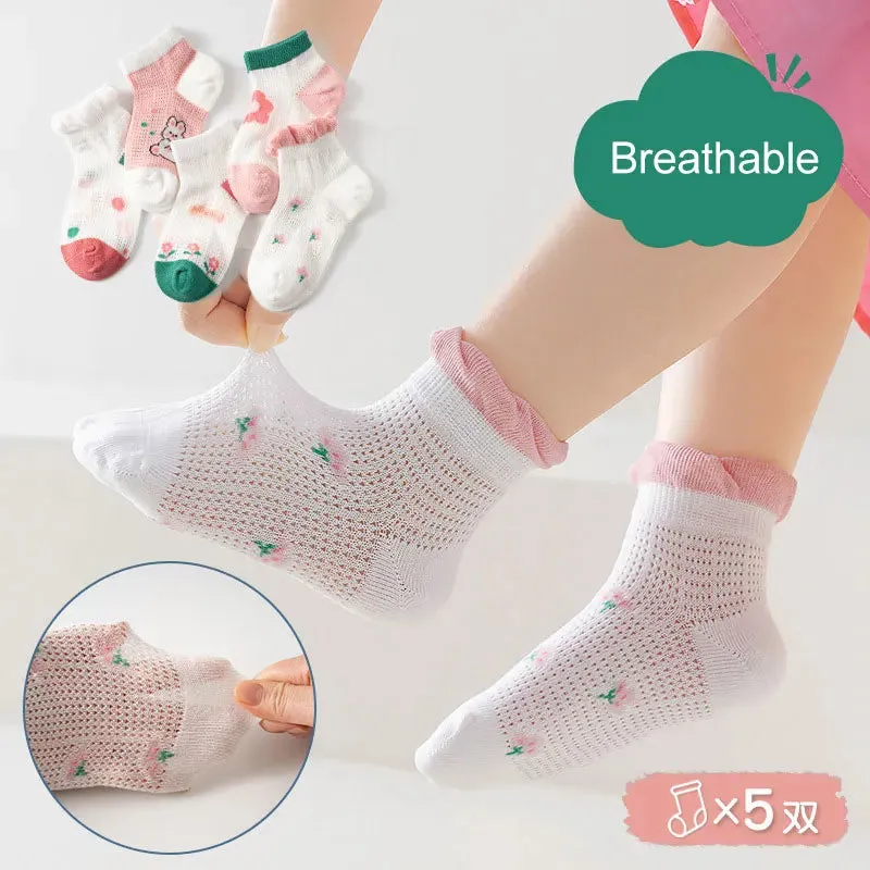 5 Pairs 1 To 12 Years Children's Socks 2024 Spring Summer Baby Boys Girls Cotton Mesh Breathable Thin Soft Cute Socks Kids Socks