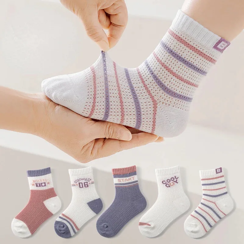 5 Pairs 1 To 12 Years Children's Socks 2024 Spring Summer Baby Boys Girls Cotton Mesh Breathable Thin Soft Cute Socks Kids Socks