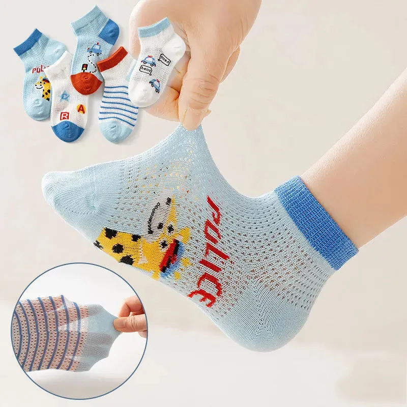 5 Pairs 1 To 12 Years Children's Socks 2024 Spring Summer Baby Boys Girls Cotton Mesh Breathable Thin Soft Cute Socks Kids Socks