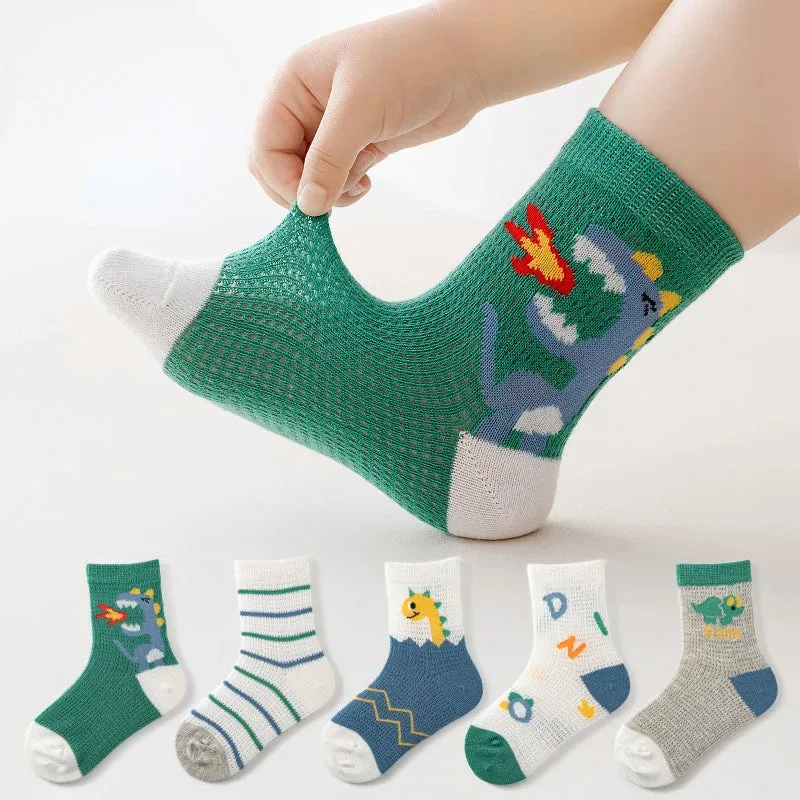 5 Pairs 1 To 12 Years Children's Socks 2024 Spring Summer Baby Boys Girls Cotton Mesh Breathable Thin Soft Cute Socks Kids Socks