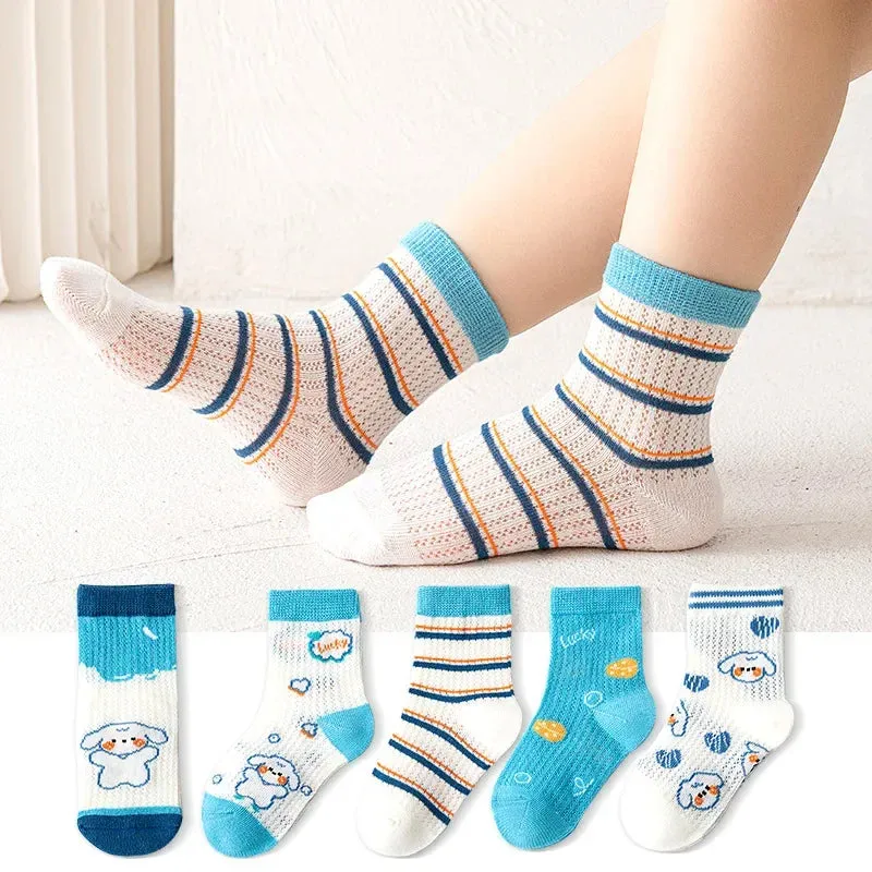 5 Pairs 1 To 12 Years Children's Socks 2024 Spring Summer Baby Boys Girls Cotton Mesh Breathable Thin Soft Cute Socks Kids Socks