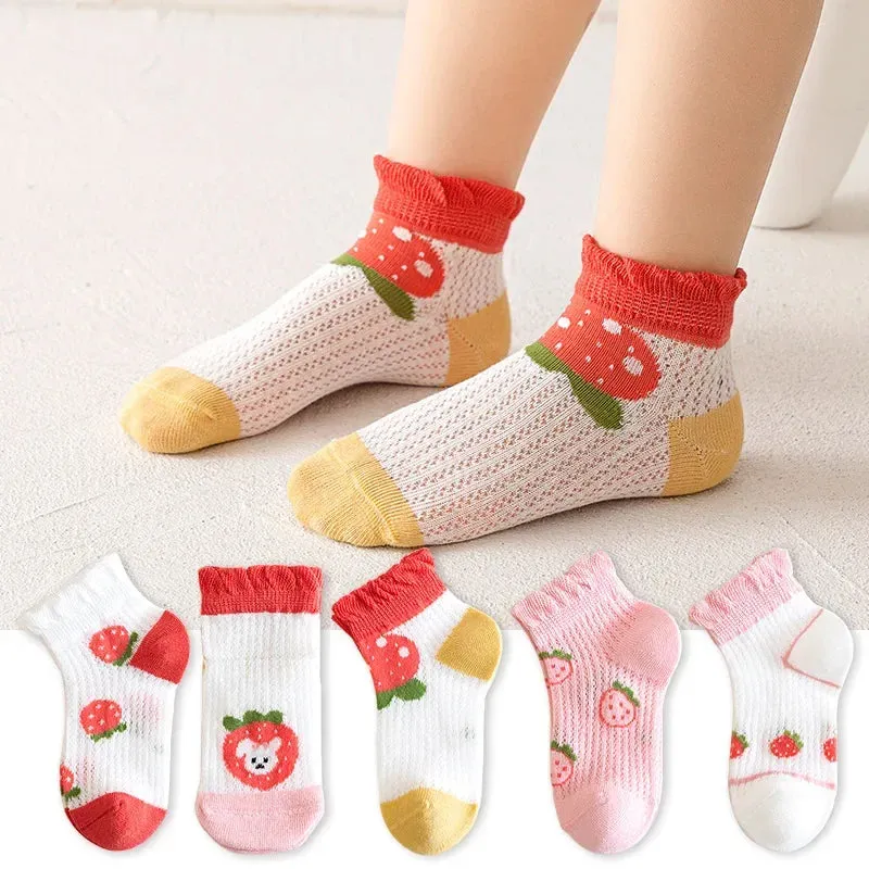 5 Pairs 1 To 12 Years Children's Socks 2024 Spring Summer Baby Boys Girls Cotton Mesh Breathable Thin Soft Cute Socks Kids Socks