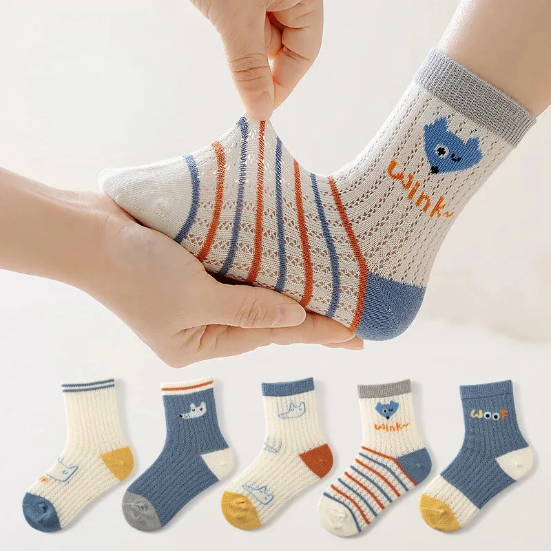 5 Pairs 1 To 12 Years Children's Socks 2024 Spring Summer Baby Boys Girls Cotton Mesh Breathable Thin Soft Cute Socks Kids Socks