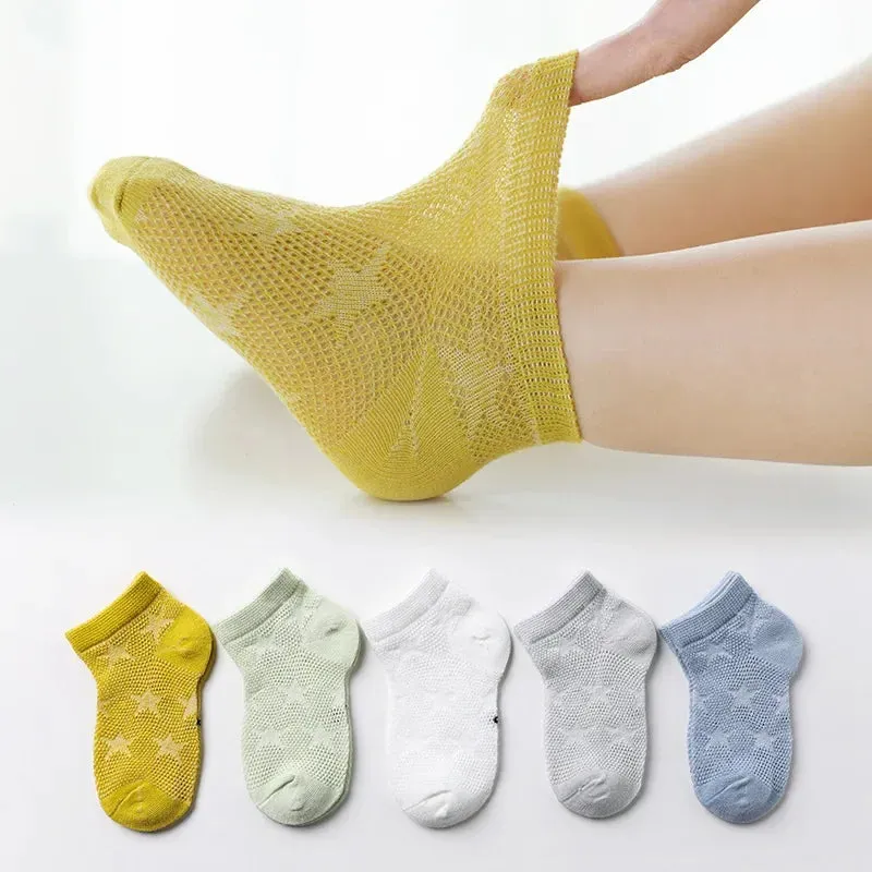 5 Pairs 1 To 12 Years Children's Socks 2024 Spring Summer Baby Boys Girls Cotton Mesh Breathable Thin Soft Cute Socks Kids Socks