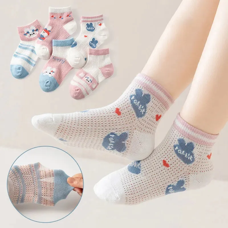 5 Pairs 1 To 12 Years Children's Socks 2024 Spring Summer Baby Boys Girls Cotton Mesh Breathable Thin Soft Cute Socks Kids Socks