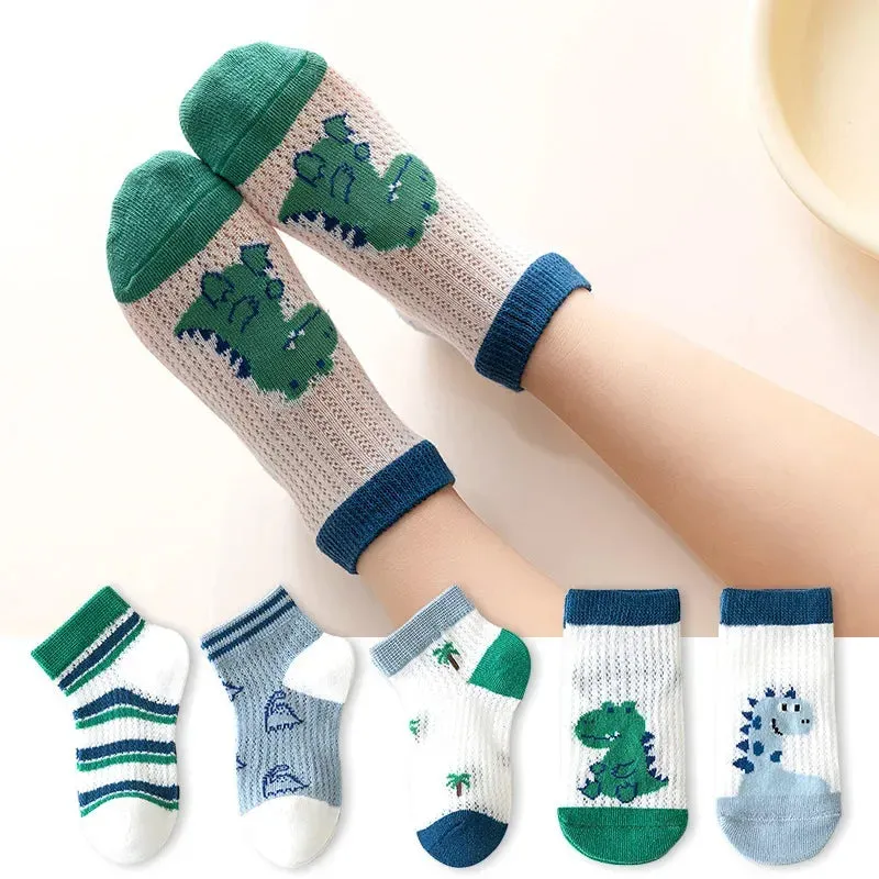 5 Pairs 1 To 12 Years Children's Socks 2024 Spring Summer Baby Boys Girls Cotton Mesh Breathable Thin Soft Cute Socks Kids Socks