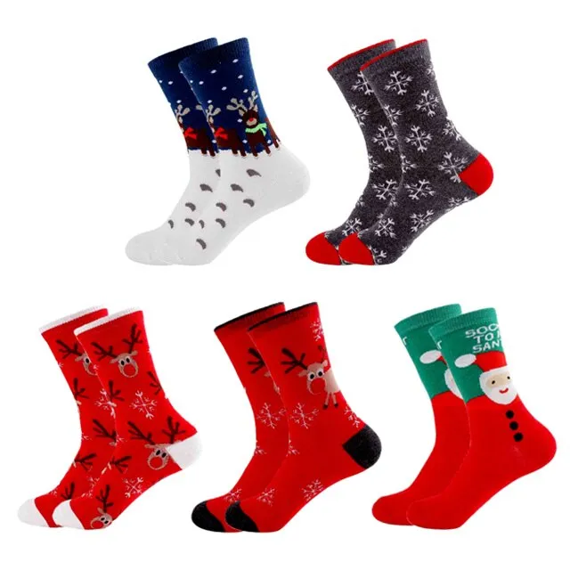 5 Pairs Men/Women Cotton Cartoon Christmas Socks Cute Santa Claus Elk Snow Funny Sock Happy Winter New Year Socks Christmas Gift