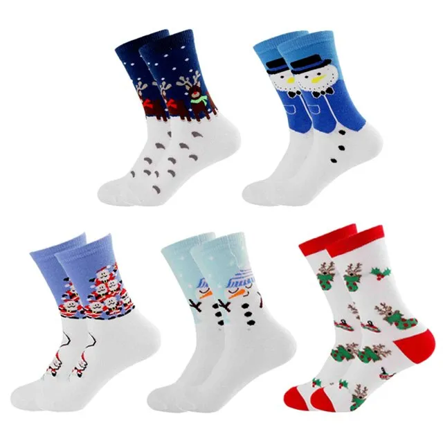 5 Pairs Men/Women Cotton Cartoon Christmas Socks Cute Santa Claus Elk Snow Funny Sock Happy Winter New Year Socks Christmas Gift