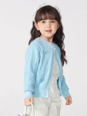 Balabala Girl's Crew-Neck Butterfly Appliques Knit Cardigan, 100% Cotton Long Sleeve Knitwear Jackets, Spring/Fall Clothing