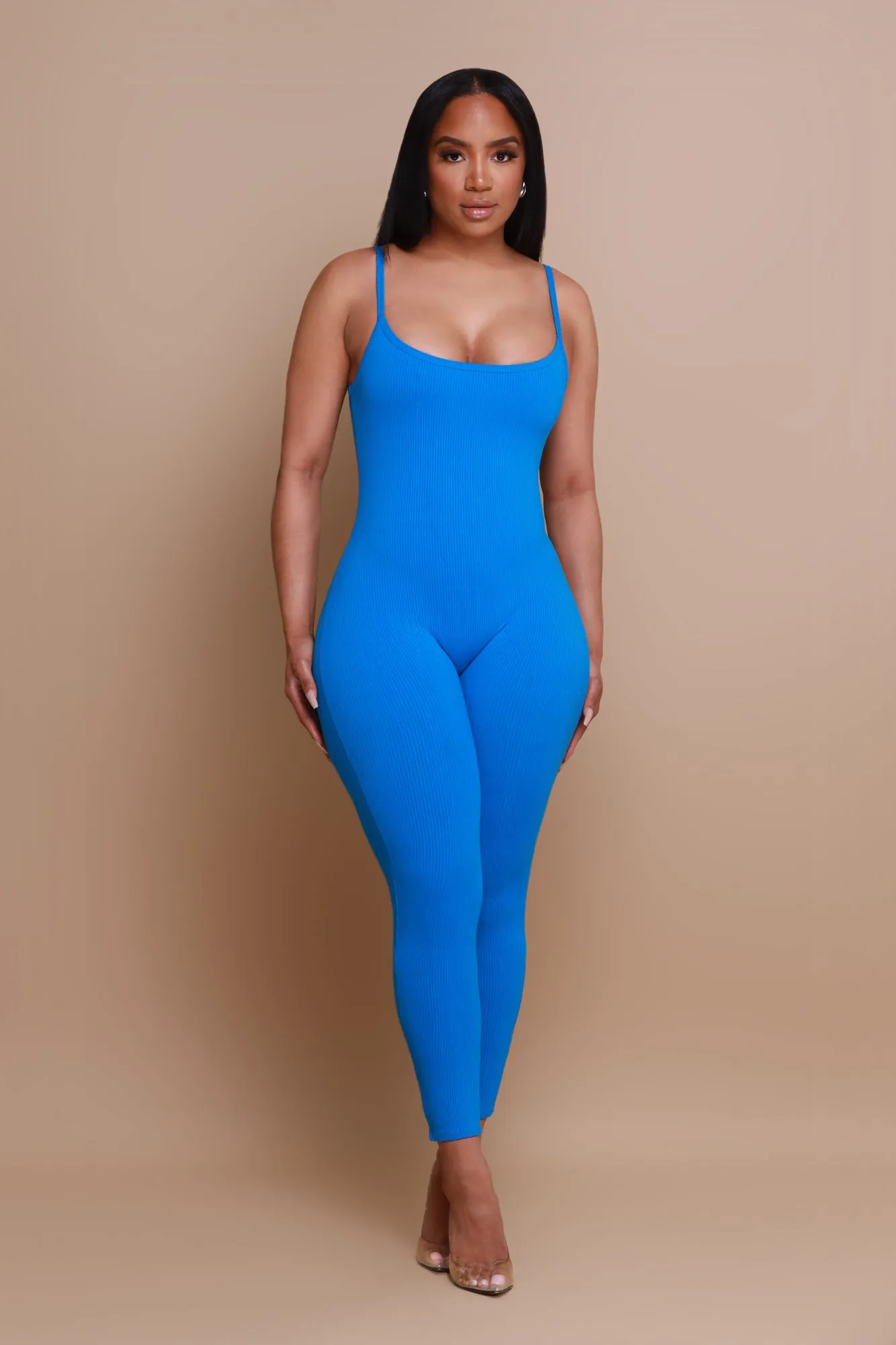 Beat Drop Cellulite Deleter Open Back Jumpsuit - Blue