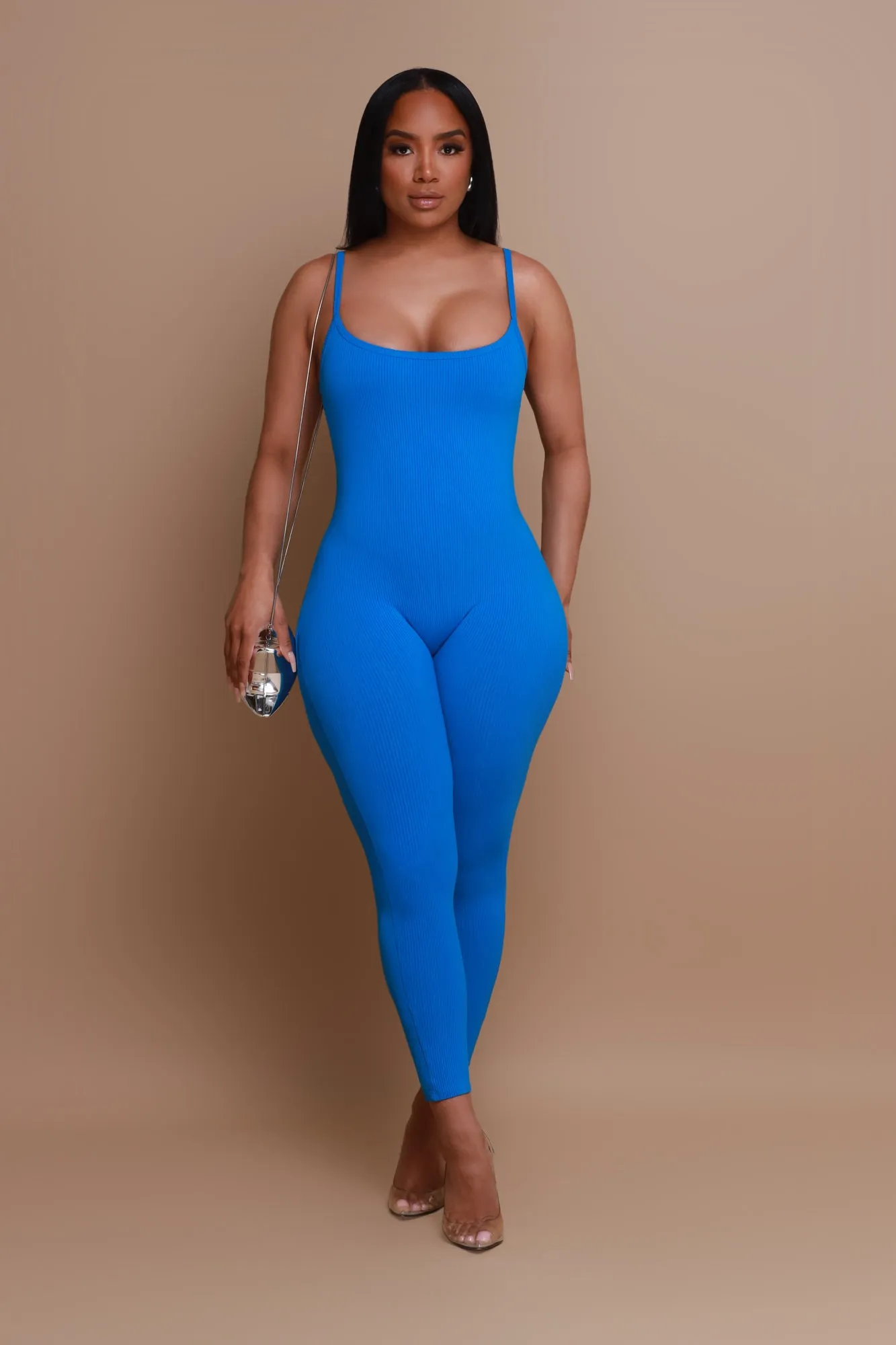 Beat Drop Cellulite Deleter Open Back Jumpsuit - Blue