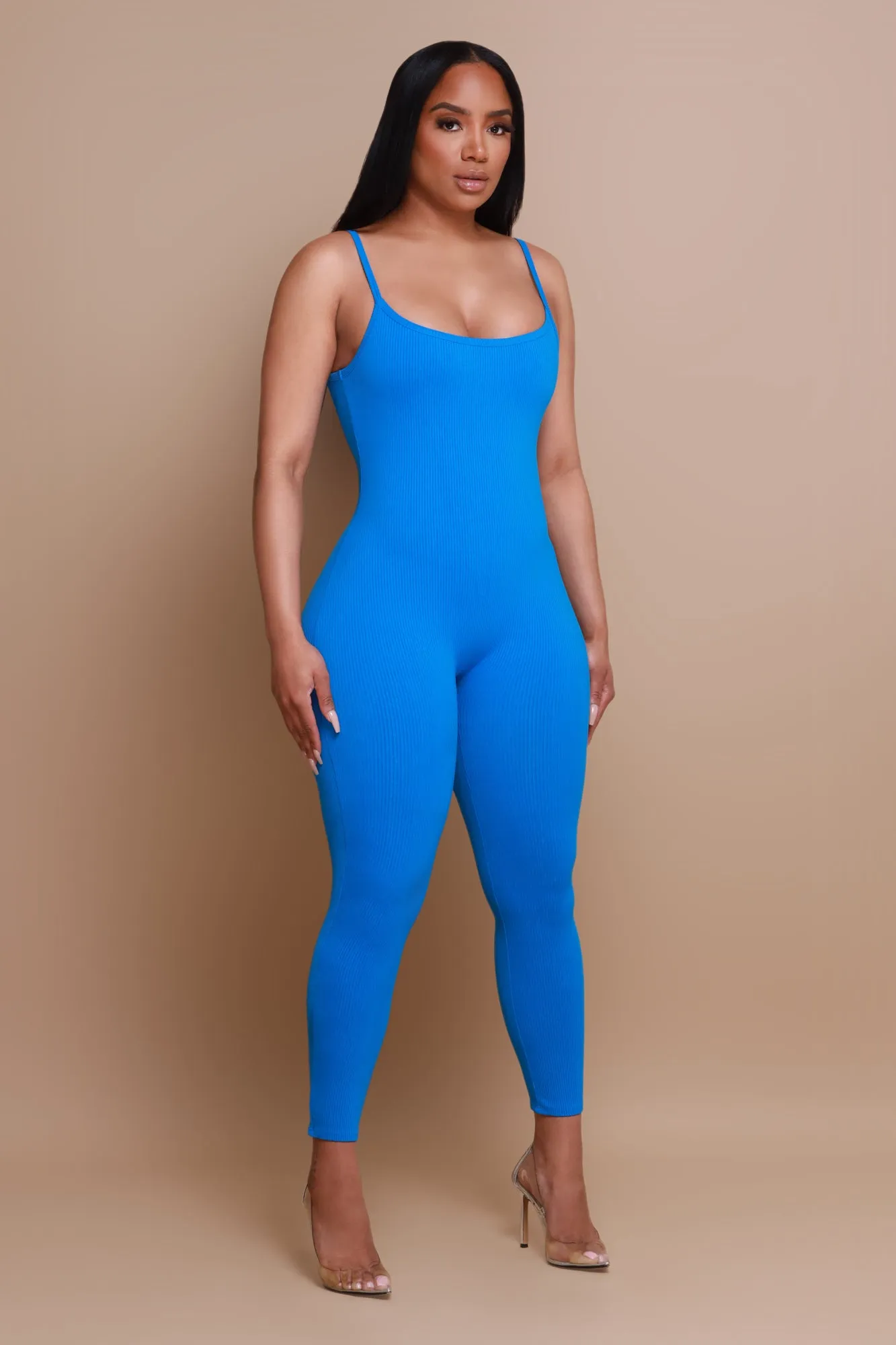 Beat Drop Cellulite Deleter Open Back Jumpsuit - Blue