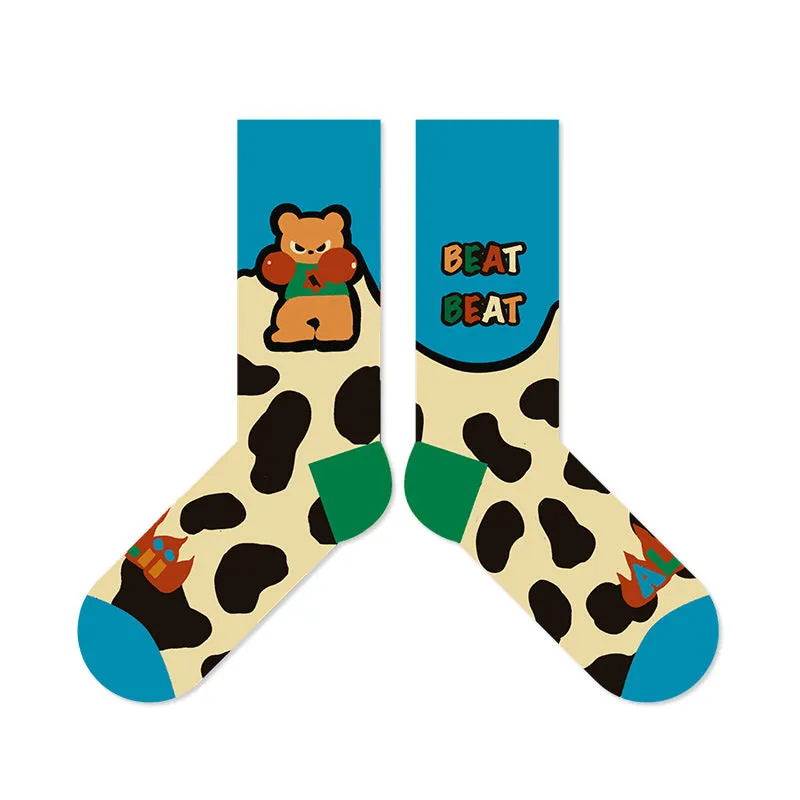 Beligogo 4 Stylish & Comfy Bear Crew Socks for Youth