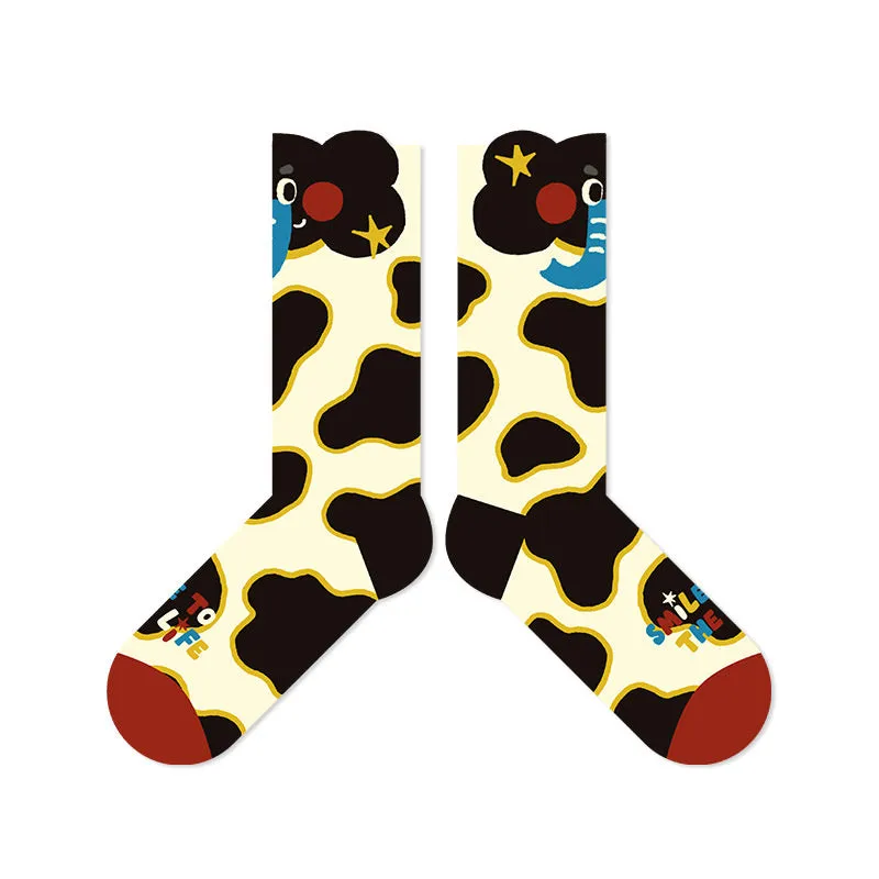 Beligogo 5-Pack Adorable Elephant Crew Socks: Soft, Breathable Socks for Stylish Men & Women