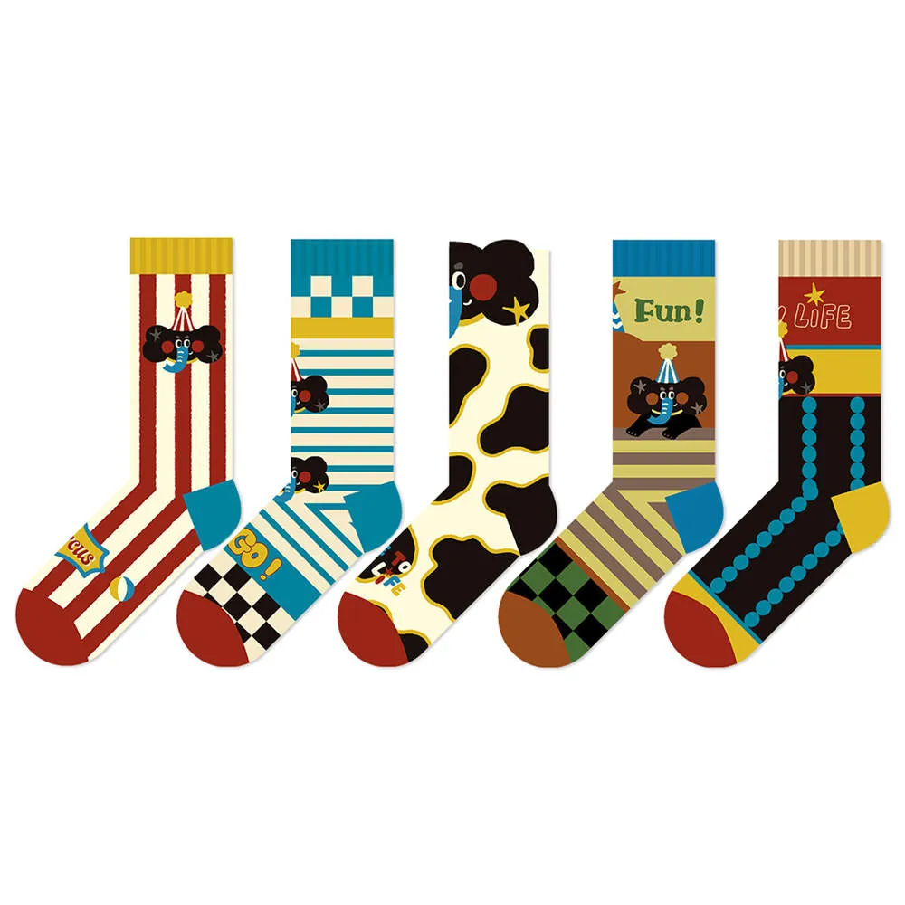 Beligogo 5-Pack Adorable Elephant Crew Socks: Soft, Breathable Socks for Stylish Men & Women