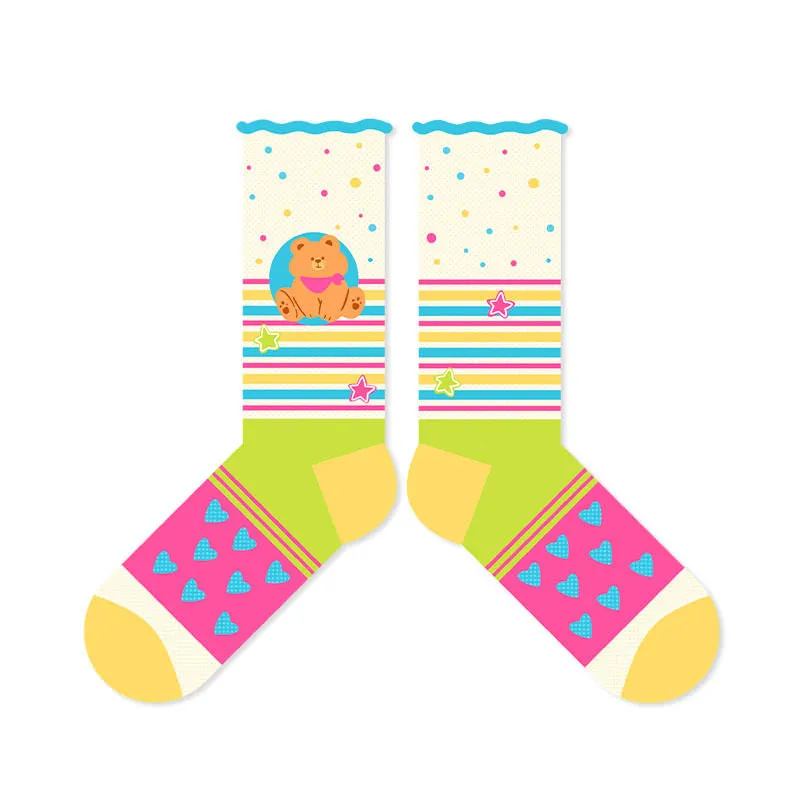 Beligogo 7 Adorable & Comfy Candy-Hued Cartoon Bear Patterned Mid-Calf Socks