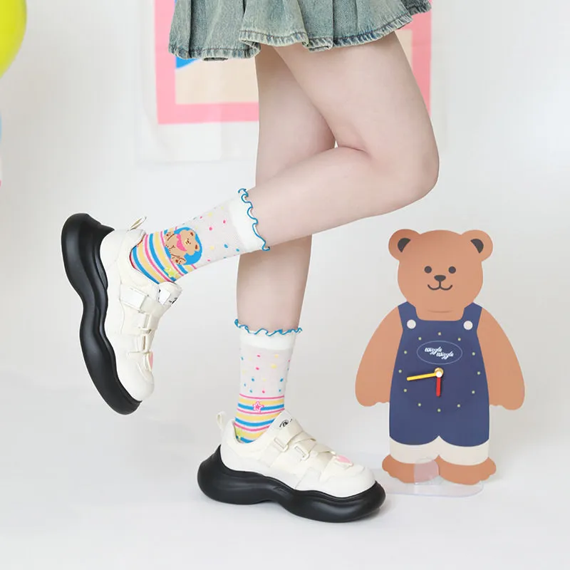 Beligogo 7 Adorable & Comfy Candy-Hued Cartoon Bear Patterned Mid-Calf Socks