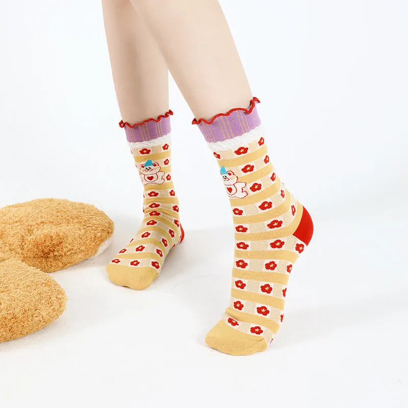 Beligogo Colorful Patterned Crew Socks for Women Spring Collection