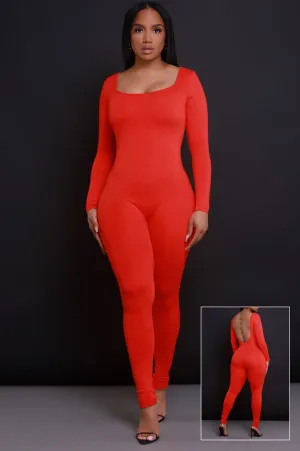 Big Reveal Open Back Jumpsuit - Red