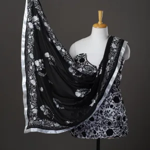 Black - 3pc Hand Embroidery Georgette Phulkari Dress Material 01