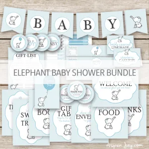 Blue Elephant Baby Shower Decor Package