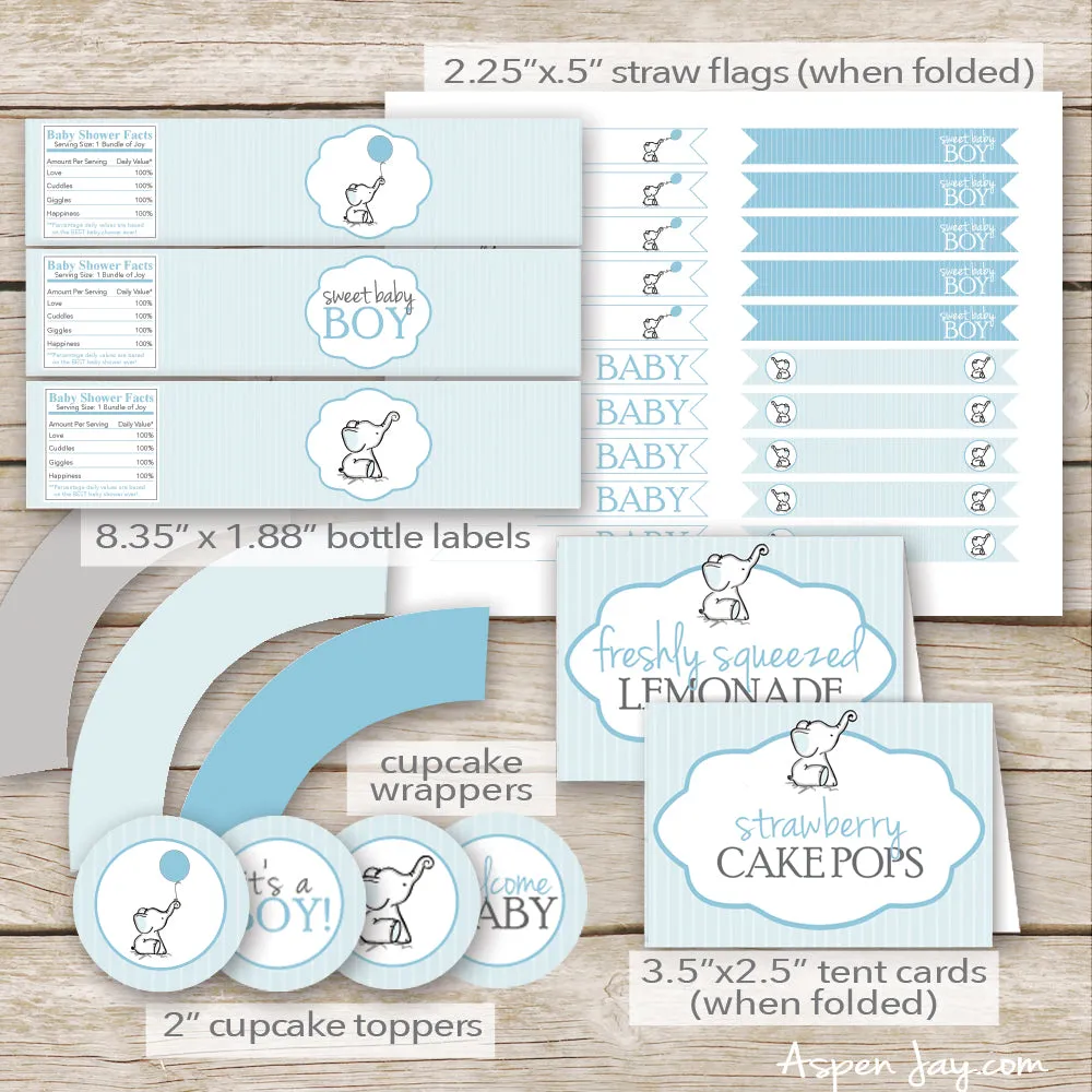 Blue Elephant Baby Shower Decor Package