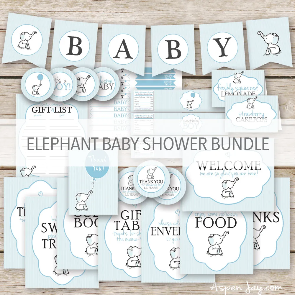 Blue Elephant Baby Shower Decor Package