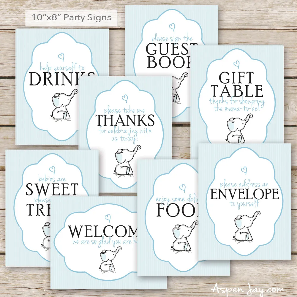 Blue Elephant Baby Shower Decor Package