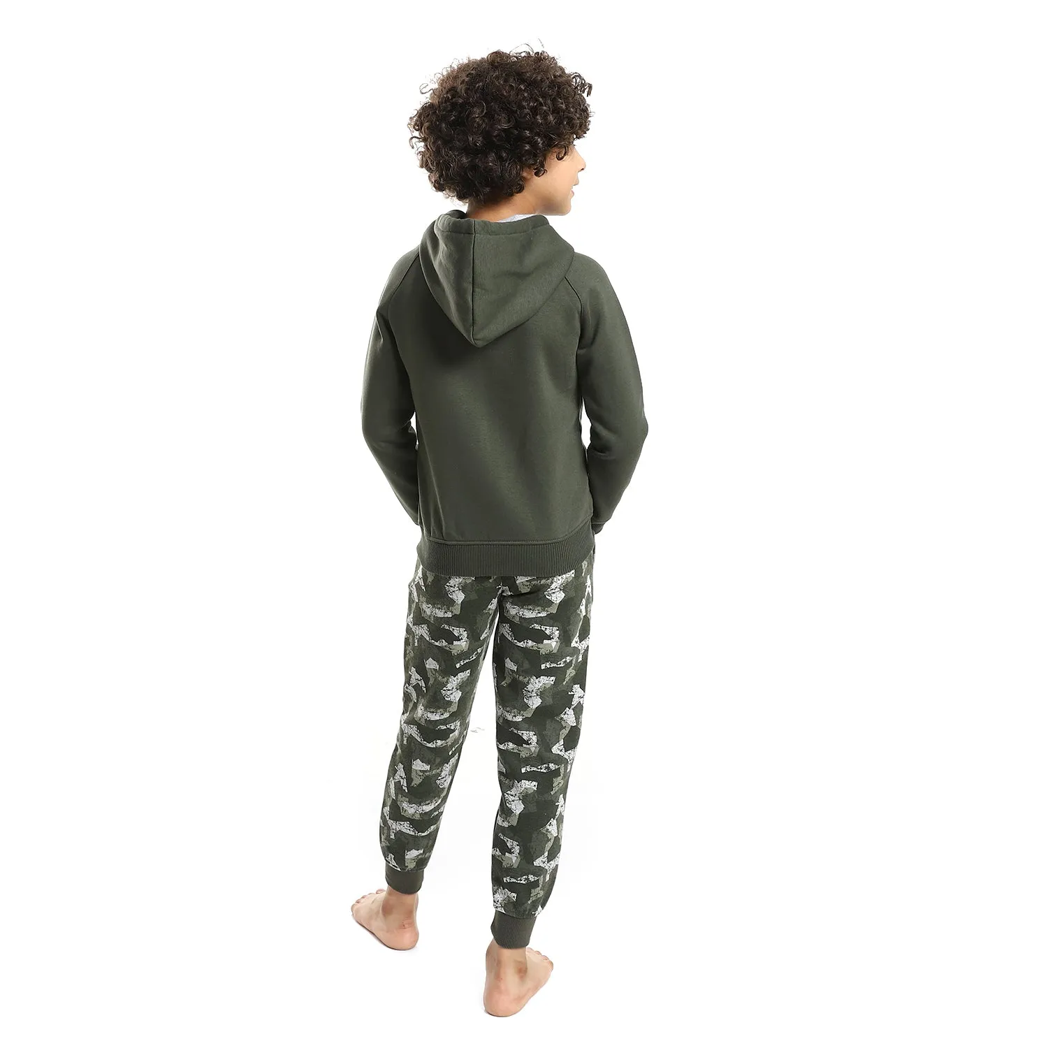 Boys' Winter Pajamas With Camouflage Sweatpants - Dark Green