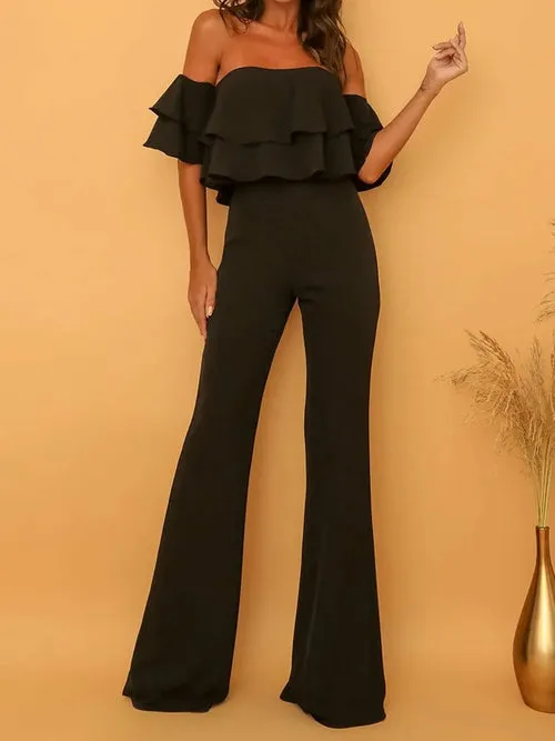 Chic Double Ruffles Backless Club Party Jumpsuit