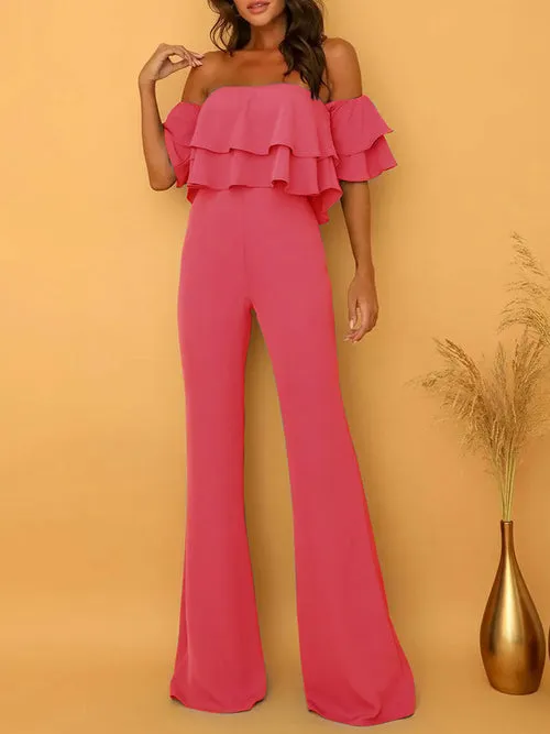 Chic Double Ruffles Backless Club Party Jumpsuit