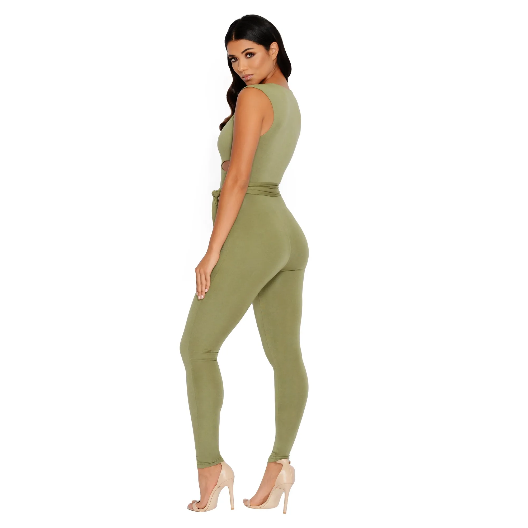 Cross Your Mind Cut Out Double Layered Jumpsuit in Kale