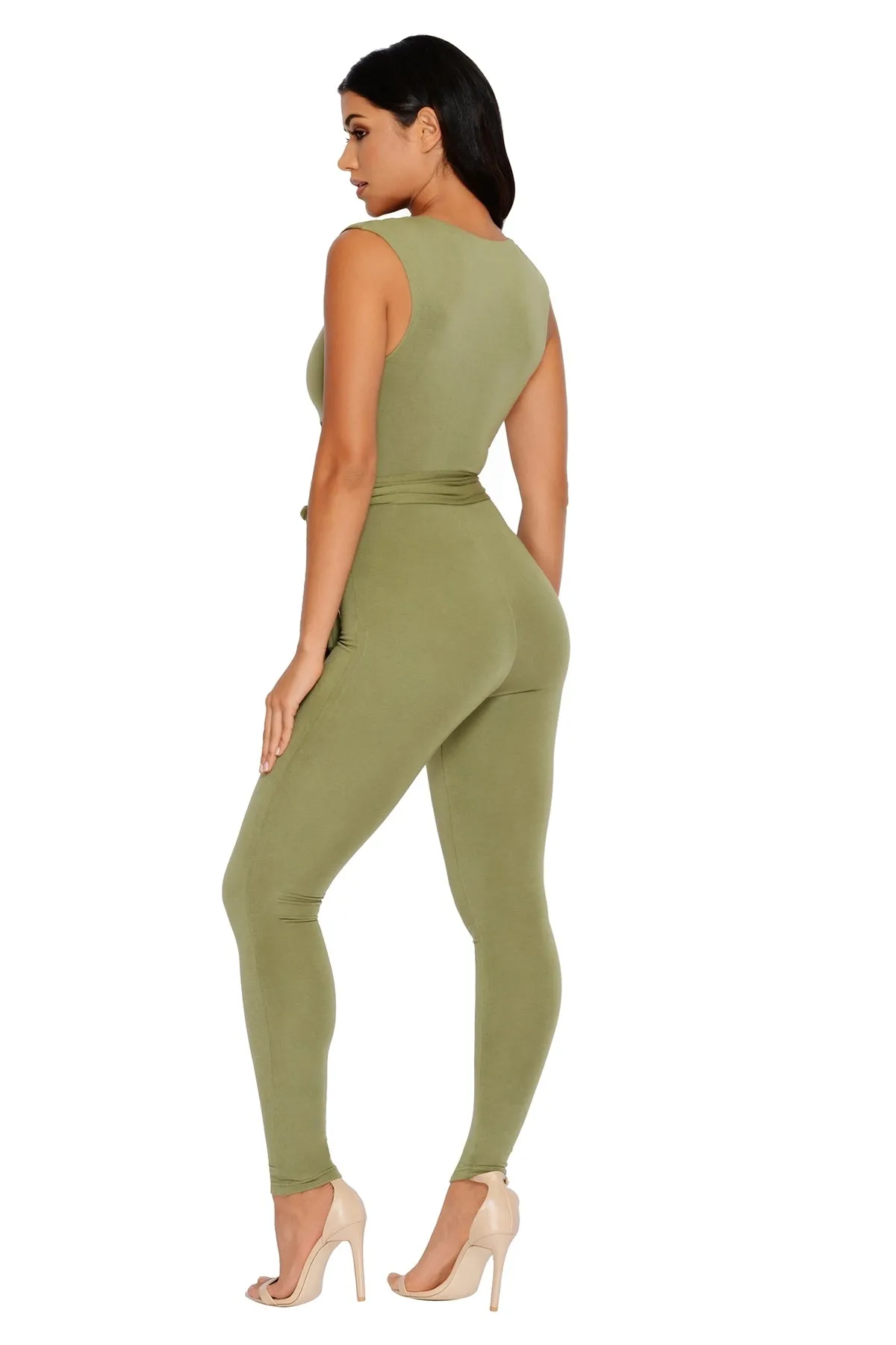 Cross Your Mind Cut Out Double Layered Jumpsuit in Kale