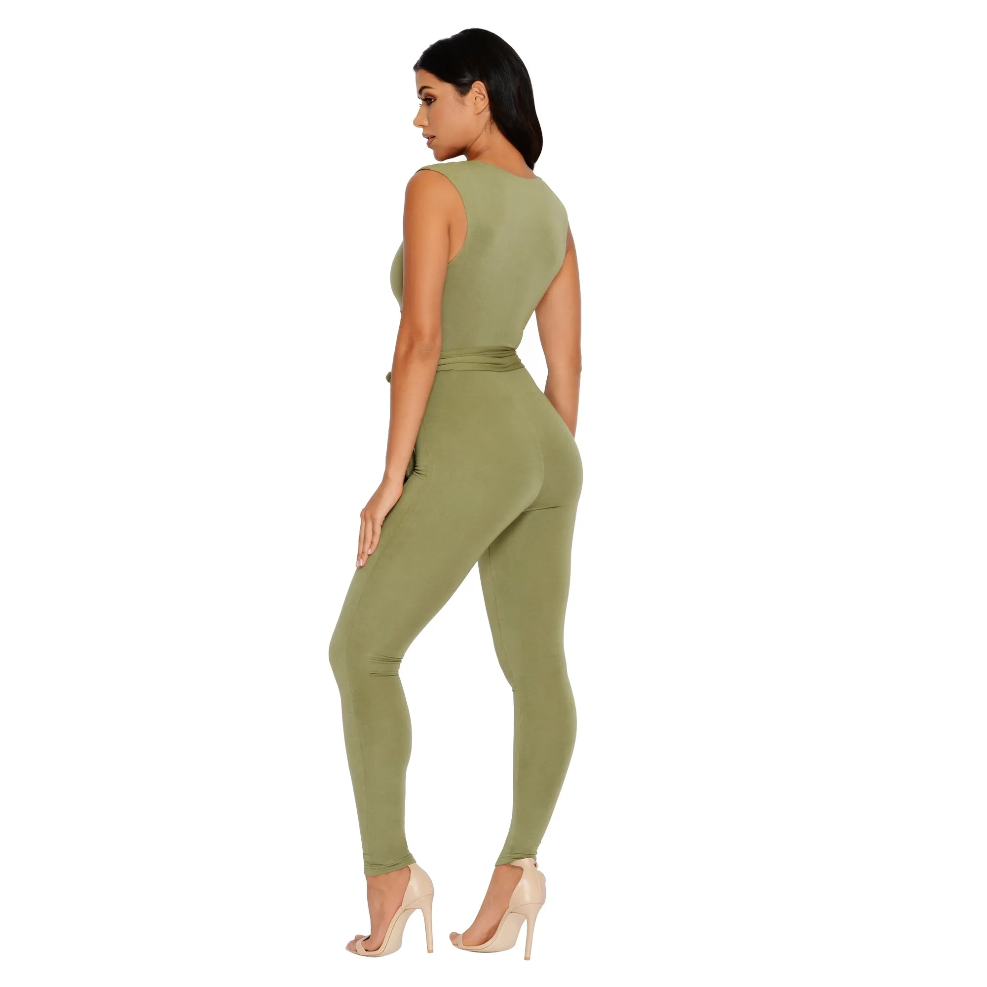 Cross Your Mind Cut Out Double Layered Jumpsuit in Kale