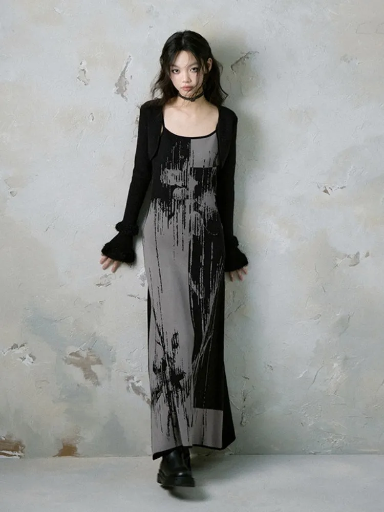 Flower Shadow Printed Suspender Dress & Bolero Cardigan【s0000004384】