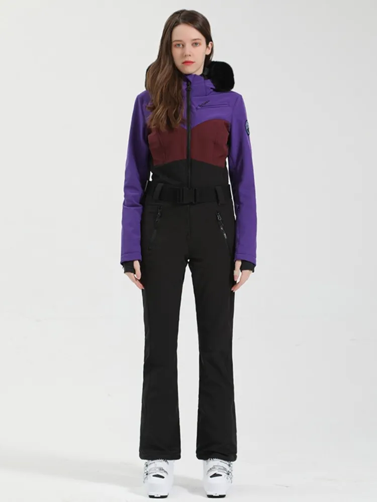 Gsou Snow Colorblock Fur Slim Ski Jumpsuit - Women's