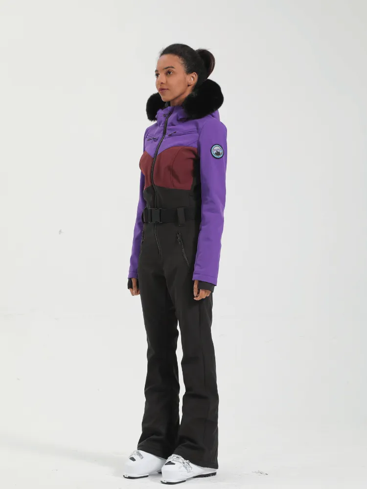 Gsou Snow Colorblock Fur Slim Ski Jumpsuit - Women's