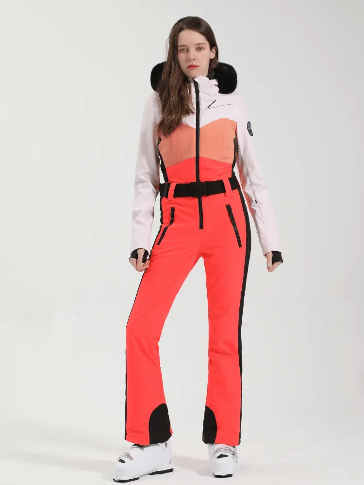 Gsou Snow Colorblock Fur Slim Ski Jumpsuit - Women's