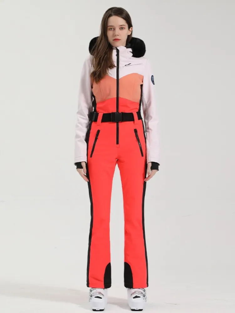 Gsou Snow Colorblock Fur Slim Ski Jumpsuit - Women's