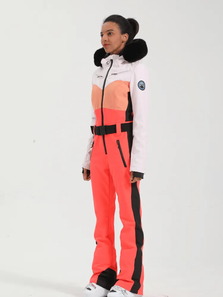 Gsou Snow Colorblock Fur Slim Ski Jumpsuit - Women's