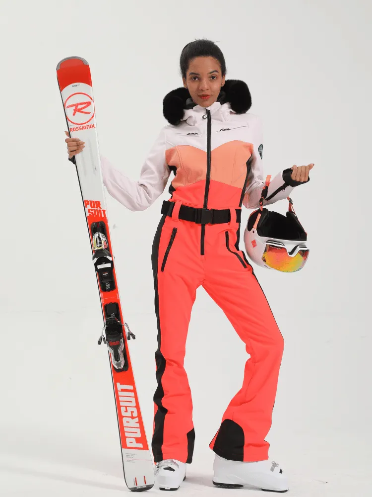 Gsou Snow Colorblock Fur Slim Ski Jumpsuit - Women's