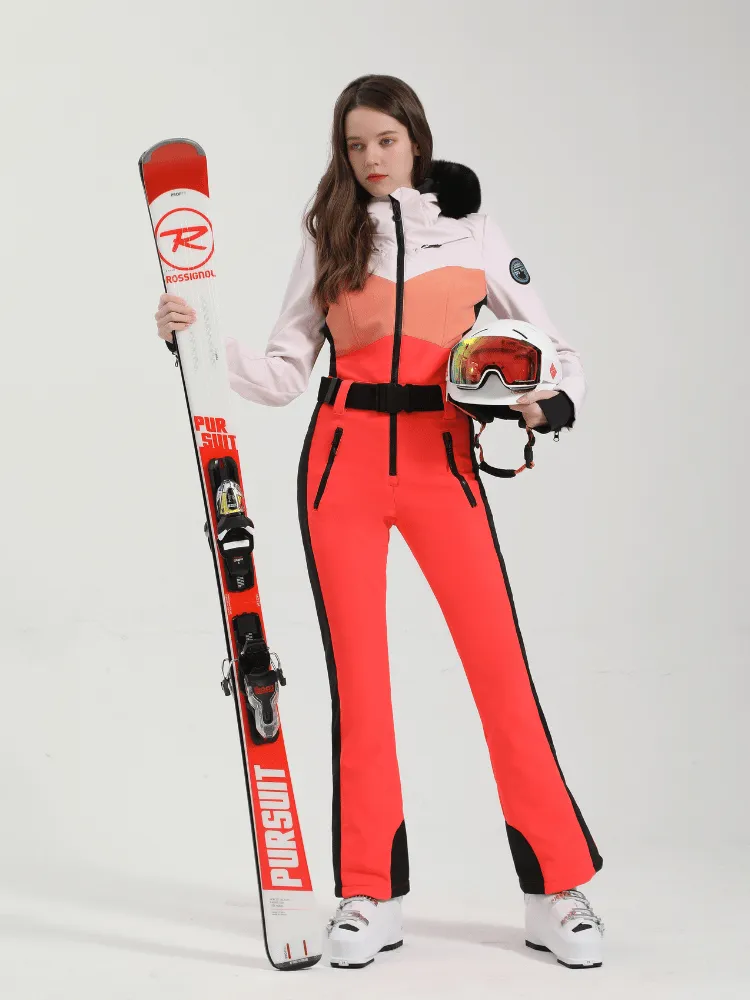 Gsou Snow Colorblock Fur Slim Ski Jumpsuit - Women's